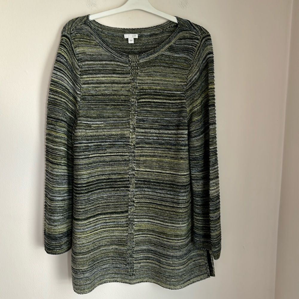 J. Jill Women’s stripped knit boat neck sweater dress tunic multicolor Large EUC